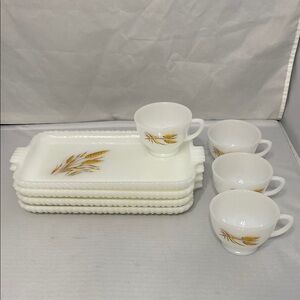 Anchor Hocking White and Gold Wheat Dinnerware Set